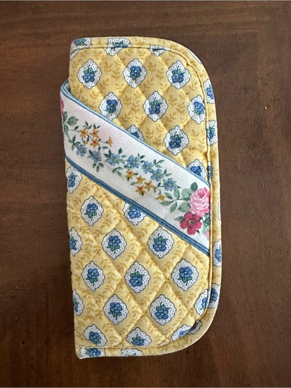 Vintage 90s Vera Bradley Elizabeth Quilted Eyeglass Case Yellow Floral